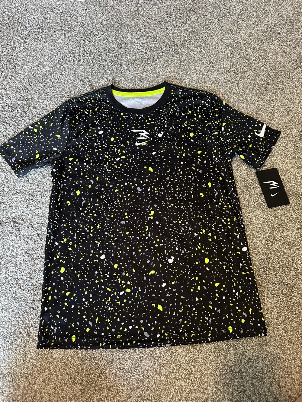 Boys Nike 3 Brand Tee - Large - Black/Volt